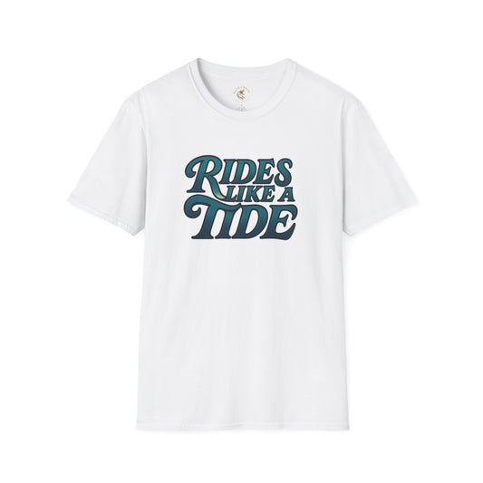 Rides Like a Tide Unisex Softstyle T-Shirt | Coastal Vibes, Beachwear, Gift for Surfers, Casual Summer Tee, Ocean Lover Apparel